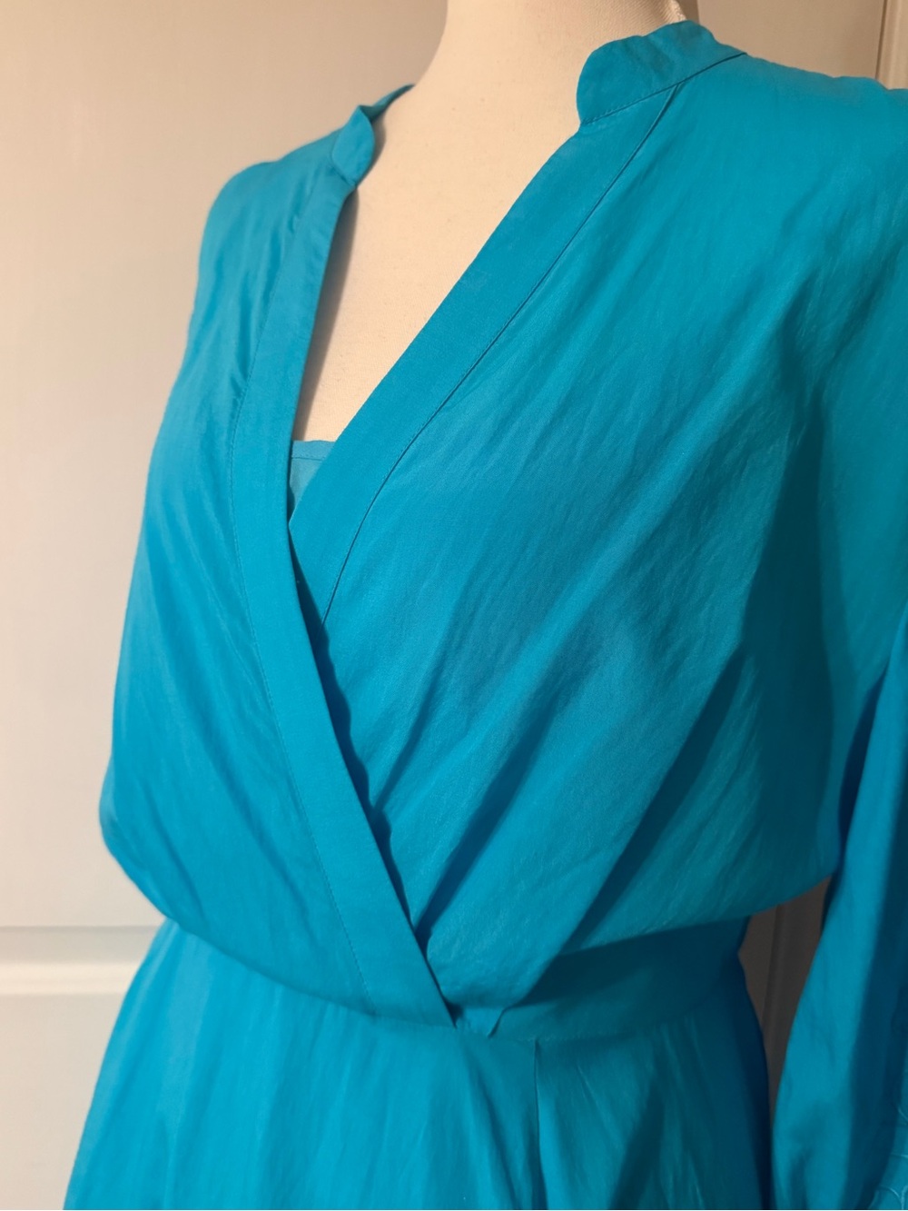 NWT Jade by Johnny Was Turquoise Long Sleeve Wrap-Front Midi Dress - Picture 4 of 13